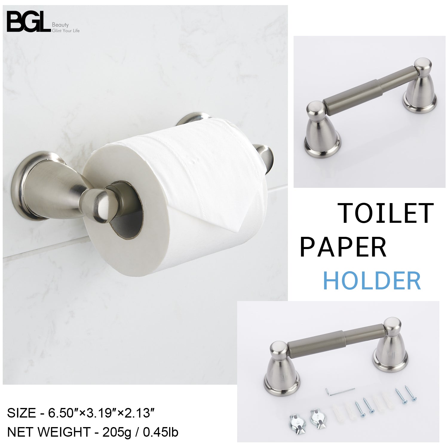 BGL Bathroom Accessory Set, Brushed Nickel Adjustable Expandable Towel Bar  4-Piece Bathroom Hardware Set Wall Mounted