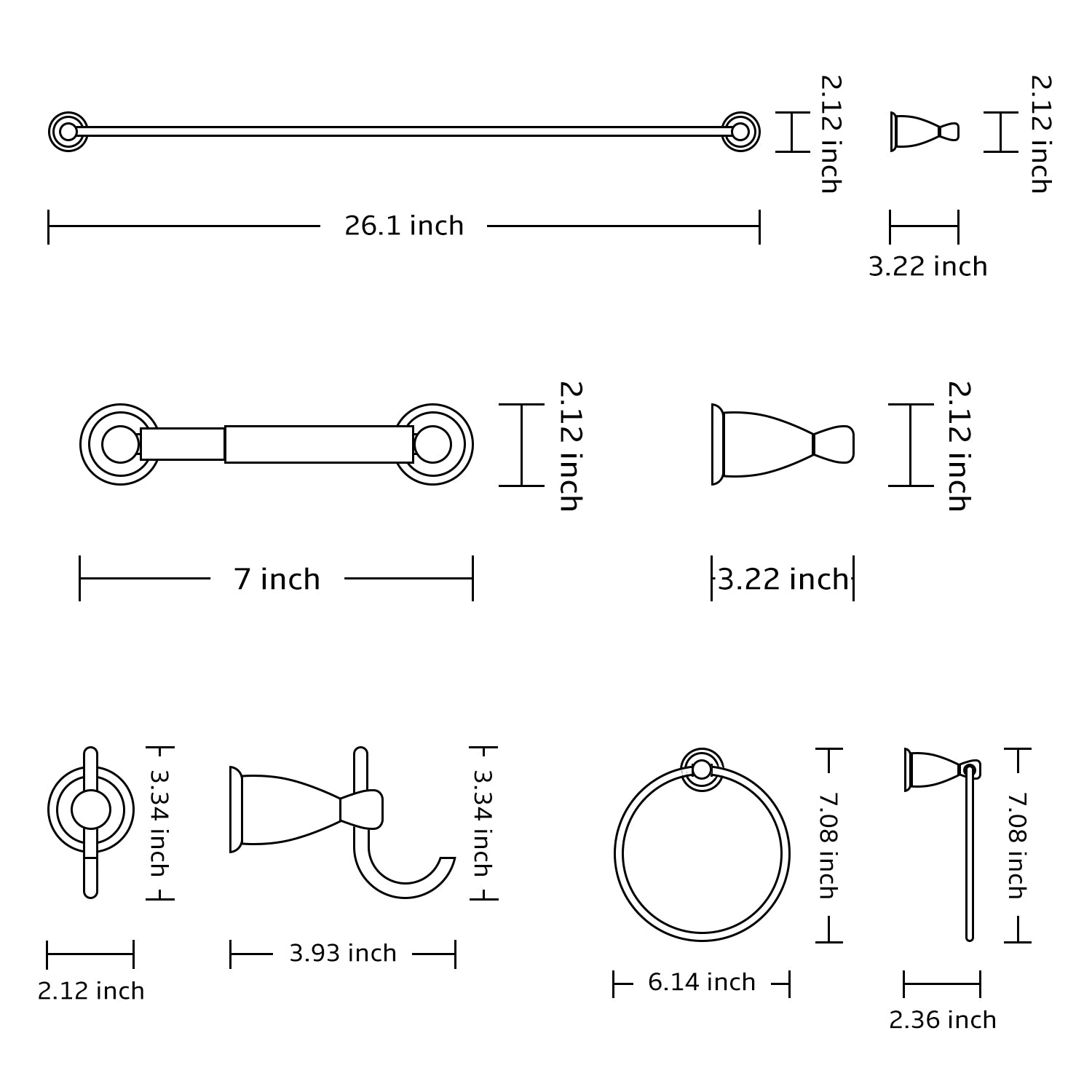 BGL 4-Piece Bathroom Accessory Set Brushed Nickel Bathroom Hardware Set 24 Inches Adjustable Towel Bar Towel Ring Paper Holder Robe Hook