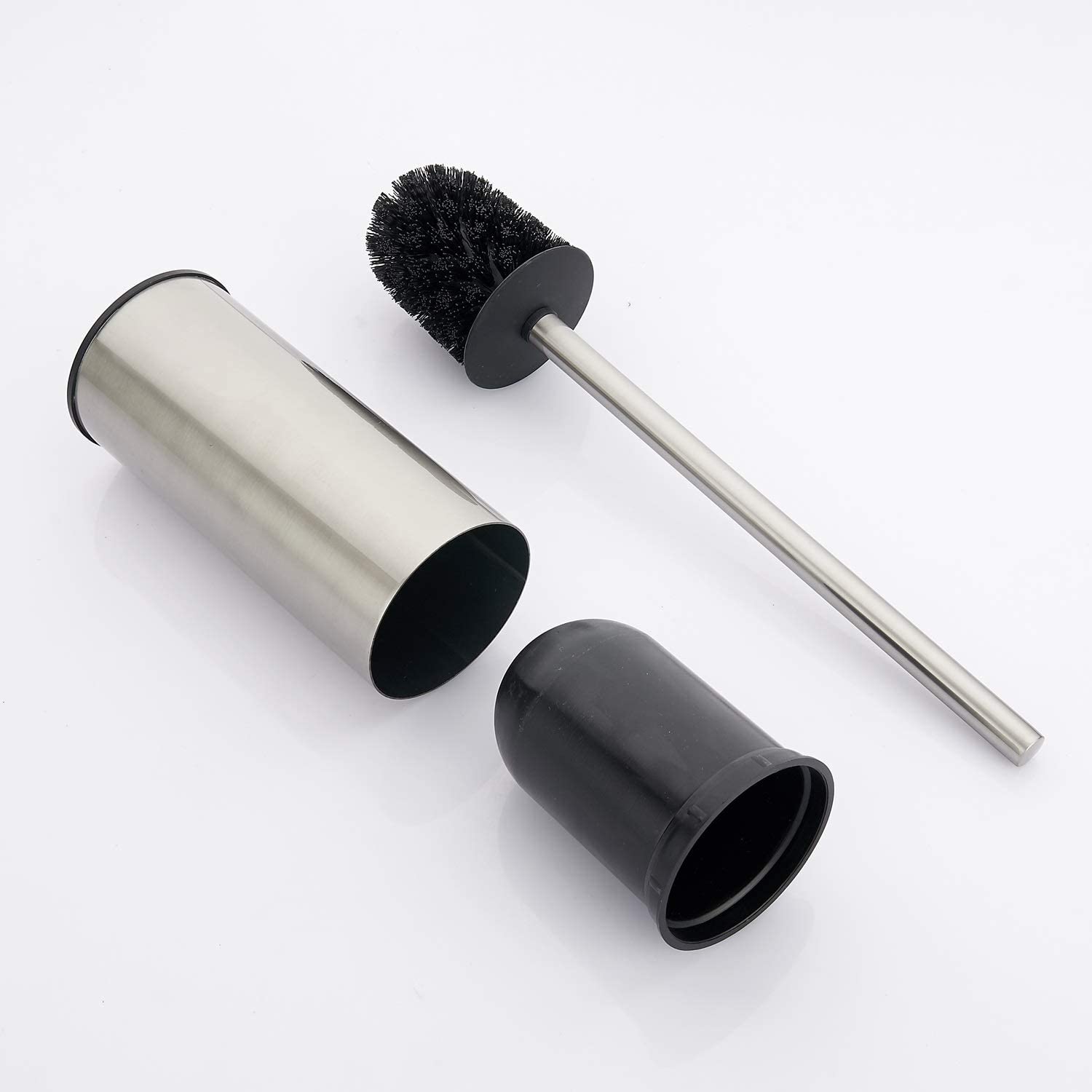 Toilet Brush Holder Brushed Nickel, Stainless Steel 304 Brushed Nickel Round Freestanding Toilet Bowl Brush and Holder for Bathroom