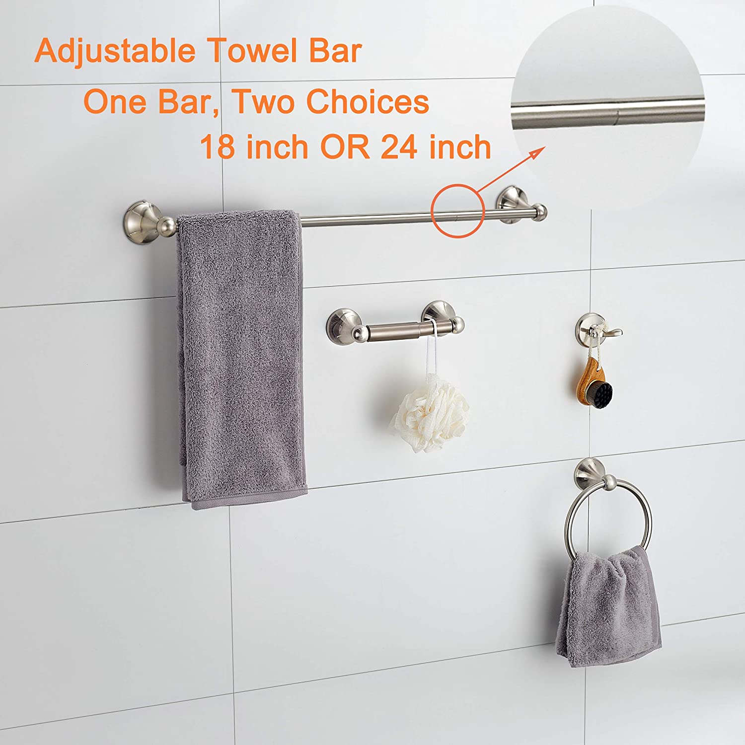 BGL Bathroom Accessory Set, Brushed Nickel Adjustable Expandable Towel –  BGL BATH OFFICAL STORE