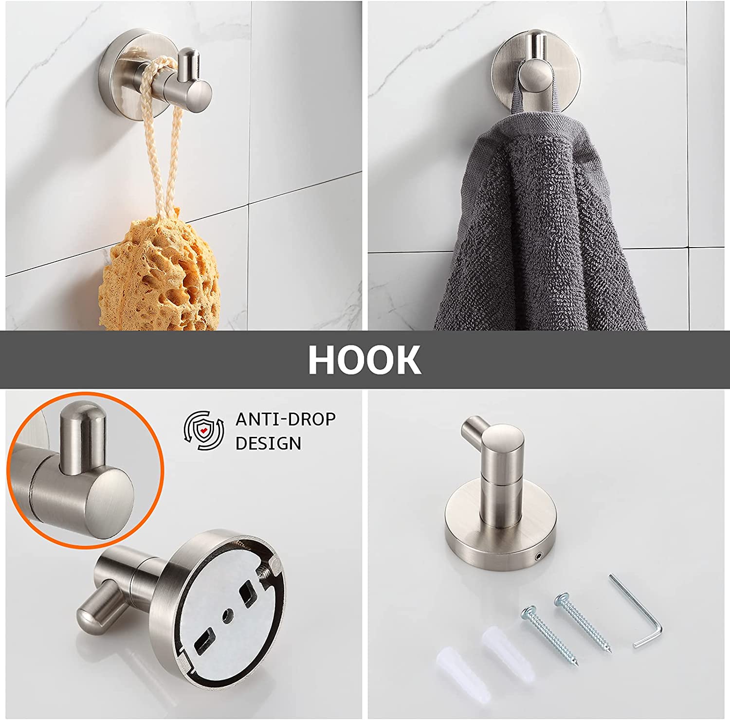 BGL Bathroom Hardware Set Brushed Nickel 4-Pieces Bathroom Towel Rack 24 Inches Adjustable Bathroom Accessories Set