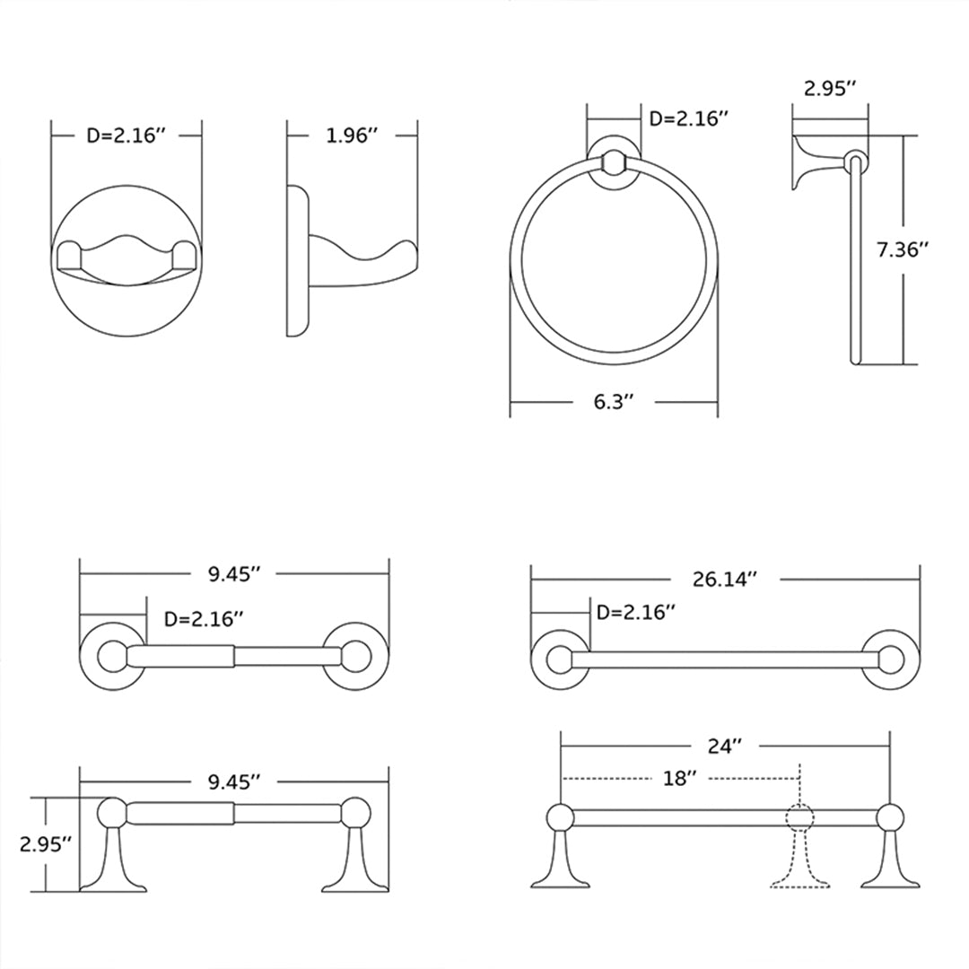 Bathroom Hardware Set 4 Pieces Towel Rail Stainless Steel Bathroom Accessories Set