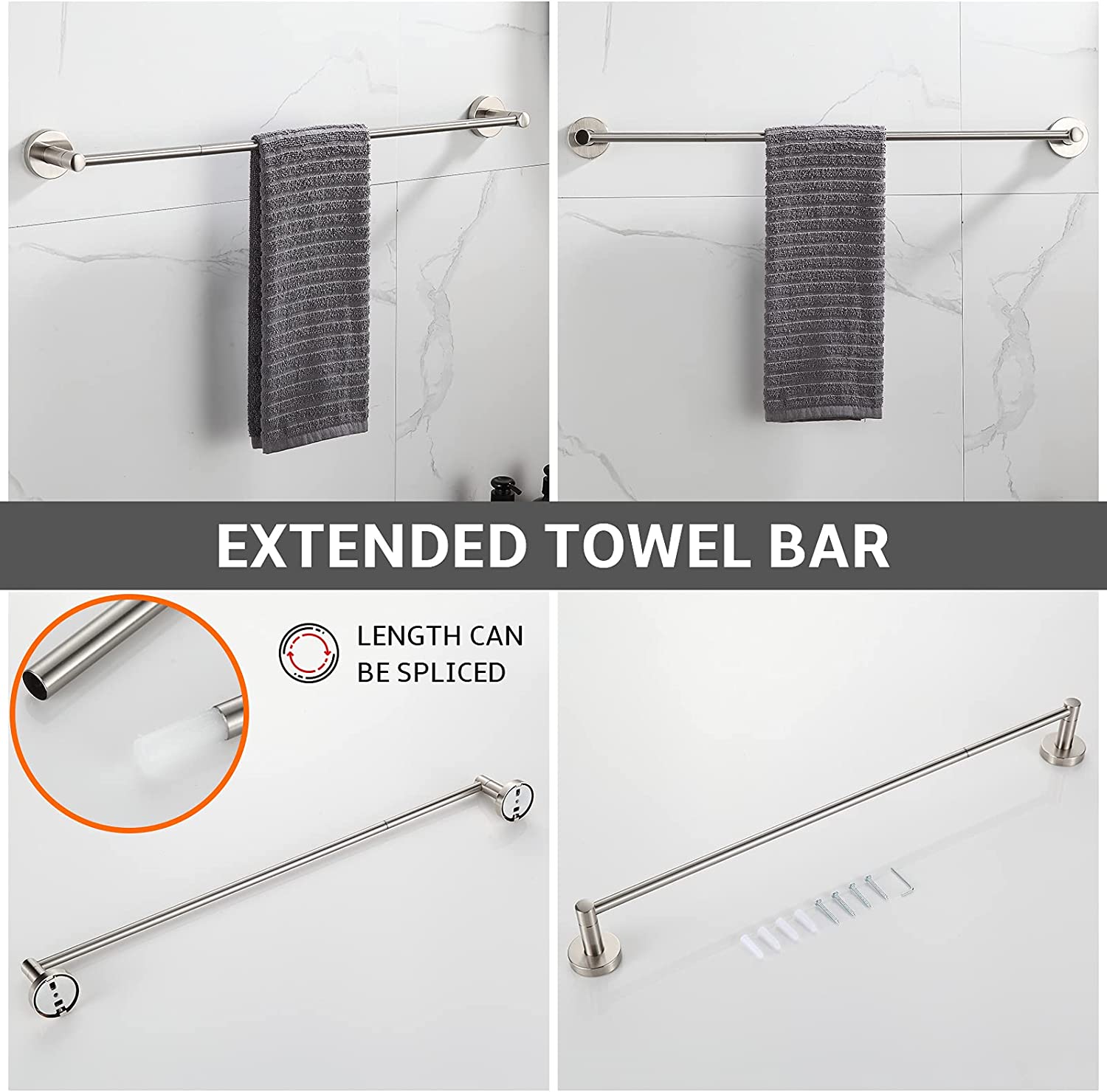 BGL Bathroom Hardware Set Brushed Nickel 4-Pieces Bathroom Towel Rack 24 Inches Adjustable Bathroom Accessories Set