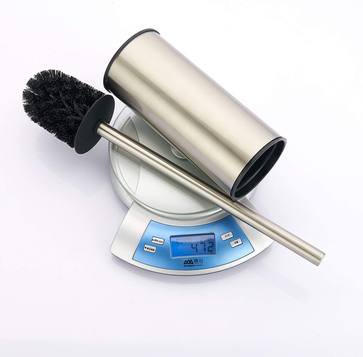 Toilet Brush Holder Brushed Nickel, Stainless Steel 304 Brushed Nickel Round Freestanding Toilet Bowl Brush and Holder for Bathroom